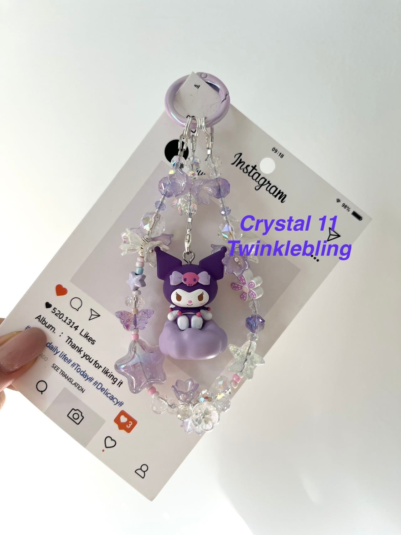 (Crystal Kitty+ Kuromi) Handmade Crystal Sanrio Hello Kitty & Kuromi Double Chain Phone/Bag Charm
