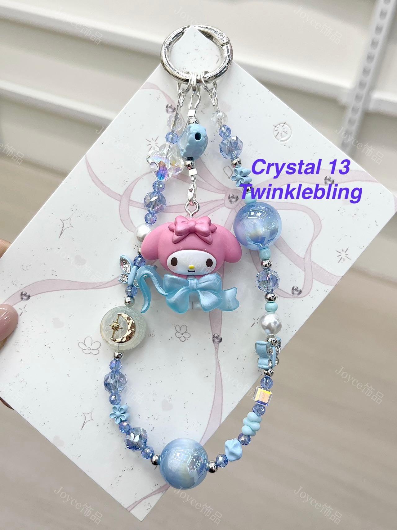 (Crystal Kitty+ Kuromi) Handmade Crystal Sanrio Hello Kitty & Kuromi Double Chain Phone/Bag Charm