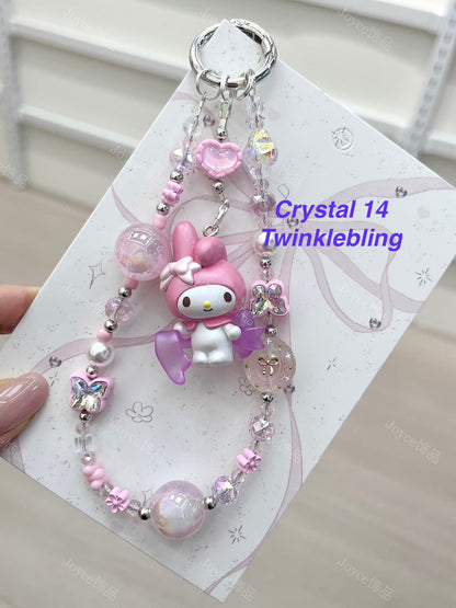 (Crystal Kitty+ Kuromi) Handmade Crystal Sanrio Hello Kitty & Kuromi Double Chain Phone/Bag Charm
