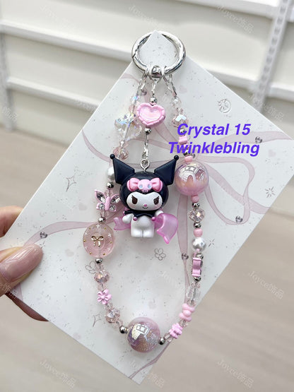 (Crystal Kitty+ Kuromi) Handmade Crystal Sanrio Hello Kitty & Kuromi Double Chain Phone/Bag Charm