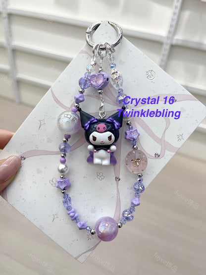 (Crystal Kitty+ Kuromi) Handmade Crystal Sanrio Hello Kitty & Kuromi Double Chain Phone/Bag Charm