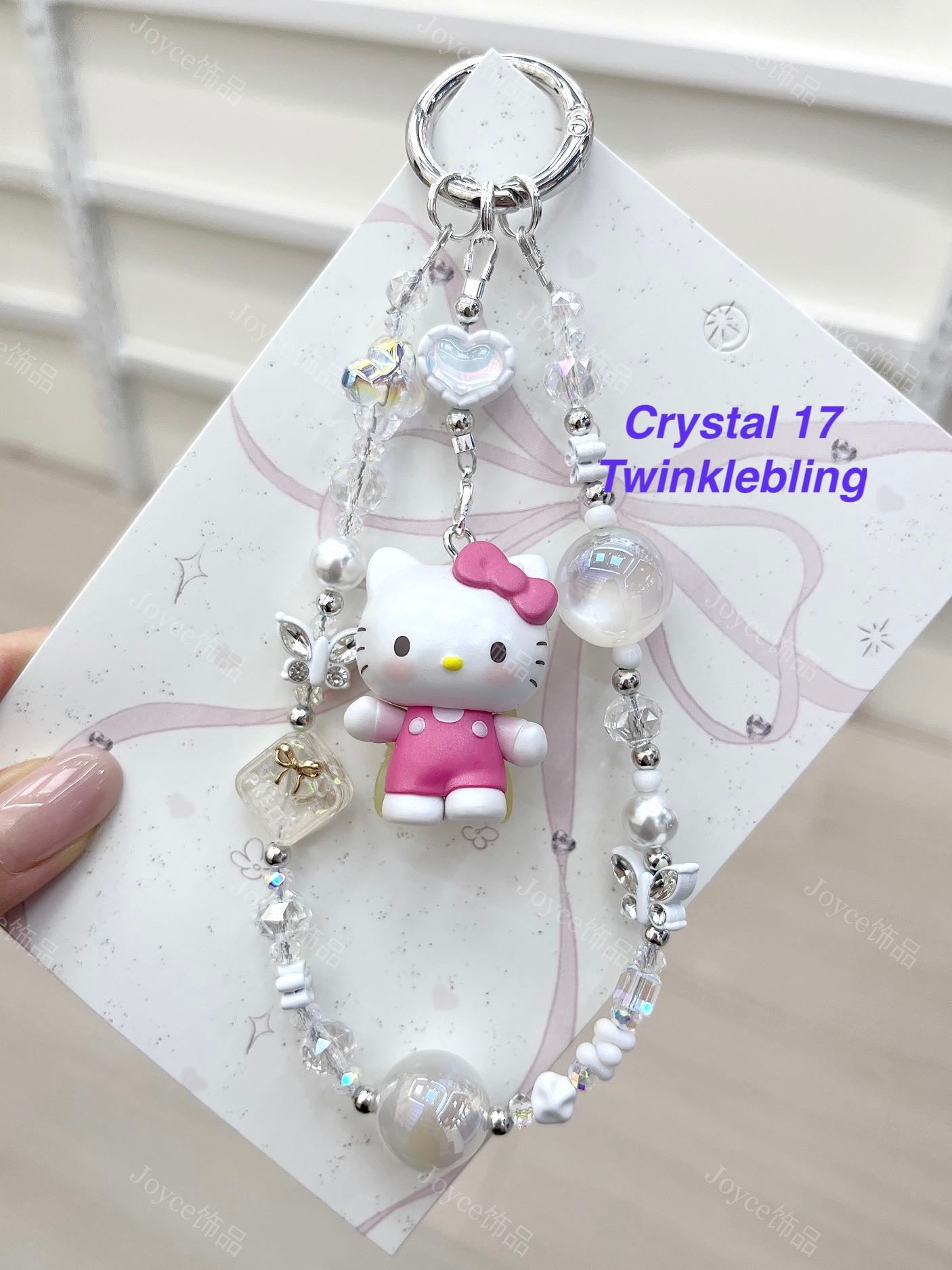 (Crystal Kitty+ Kuromi) Handmade Crystal Sanrio Hello Kitty & Kuromi Double Chain Phone/Bag Charm