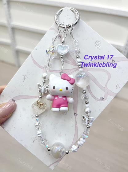 (Crystal Kitty+ Kuromi) Handmade Crystal Sanrio Hello Kitty & Kuromi Double Chain Phone/Bag Charm