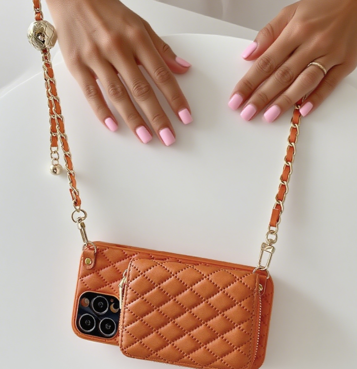 iPhone 17/16/15 Quilted Leather Phone Case Wallet, Multi-Slots Card Holder, Lipstick Holder