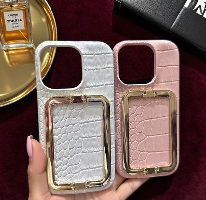 Viral Snakeskin Crocodile Leather Phone Case, Gold Metal Stand,trendy Phone Case,luxury Bling for iPhone 17/16/15 designer Phone Cover