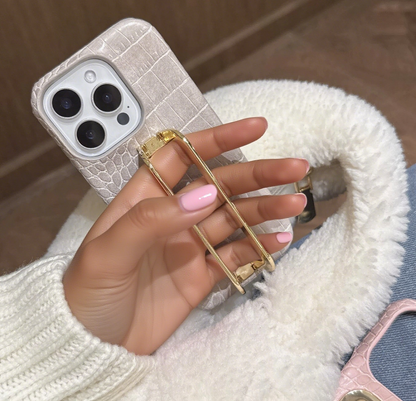 Viral Snakeskin Crocodile Leather Phone Case, Gold Metal Stand,trendy Phone Case,luxury Bling for iPhone 17/16/15 designer Phone Cover