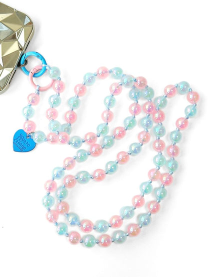 Pink Beaded Pearl Phone Strap, Trendy Phone Accessory With Heart Charm, Chic Pearl Phone Chain,cute Phone Accessory, Barbie-inspired Gift