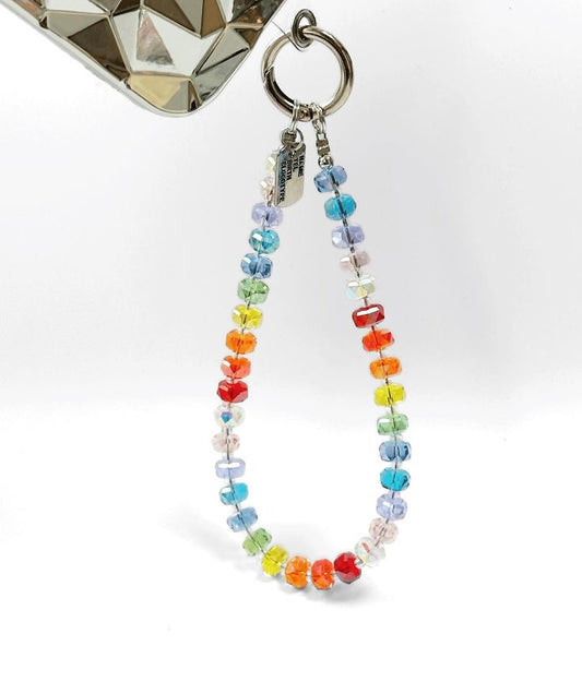 Handmade Rainbow Macaron Crystal Bead Phone Charm, Bag Charm, Vibrant Beaded Phone Strap, Wristlet Crystal, Cute Travel Gift for Friends