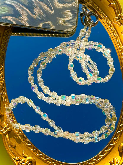 Crystal Beaded Cube Phone Lanyard - Purple, Pink, White Crystal Crossbody Phone Strap, Gift for Her, Beaded Phone Holder, Phone Accessory