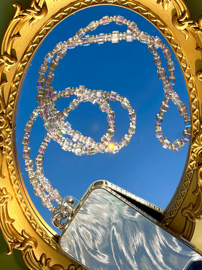 Crystal Beaded Cube Phone Lanyard - Purple, Pink, White Crystal Crossbody Phone Strap, Gift for Her, Beaded Phone Holder, Phone Accessory