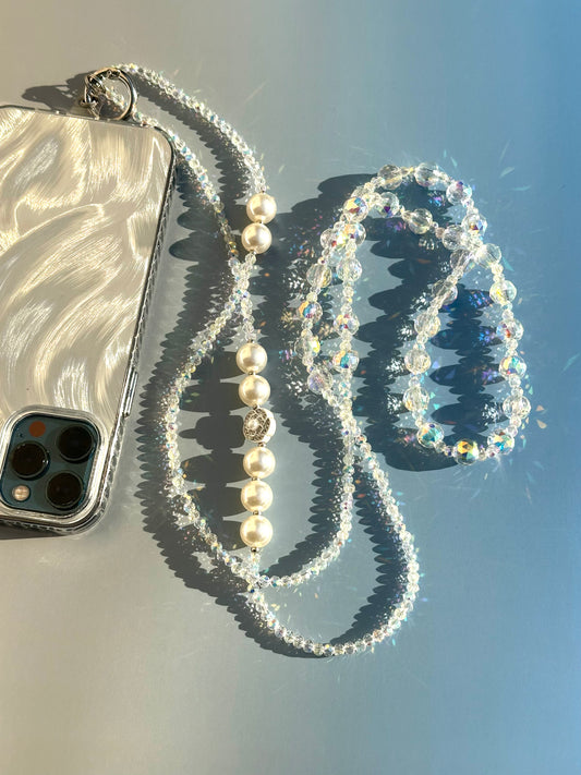 Handmade Crystal Beaded Wristlet Lanyard, Crystal Phone Charm