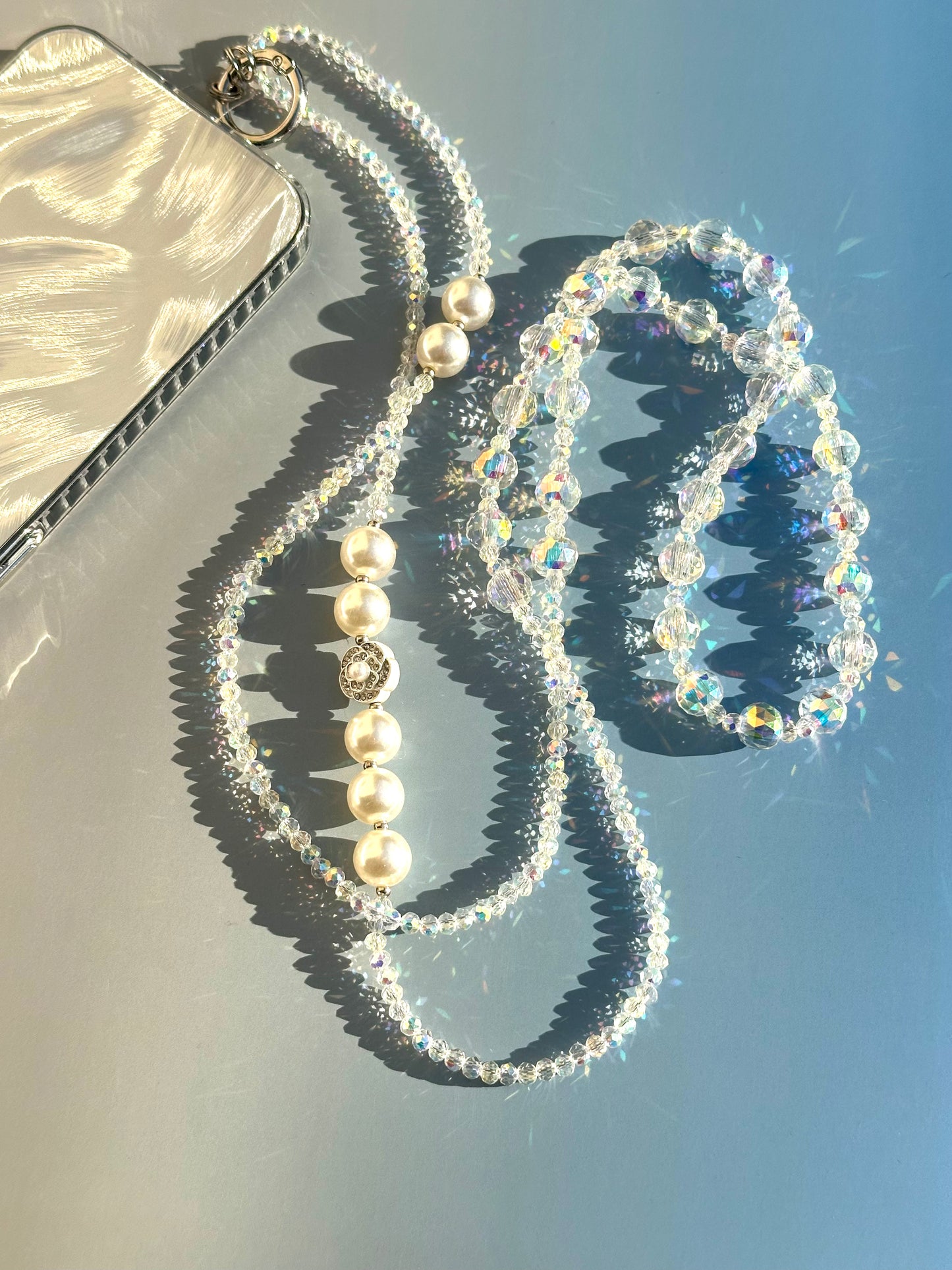 Handmade Crystal Beaded Wristlet Lanyard, Crystal Phone Charm