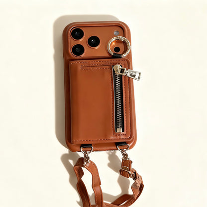 iPhone 17/16/15/14/13 Case Wallet, Luxury Leather Phone Purse With Card Slots, Lanyard Detachable Case