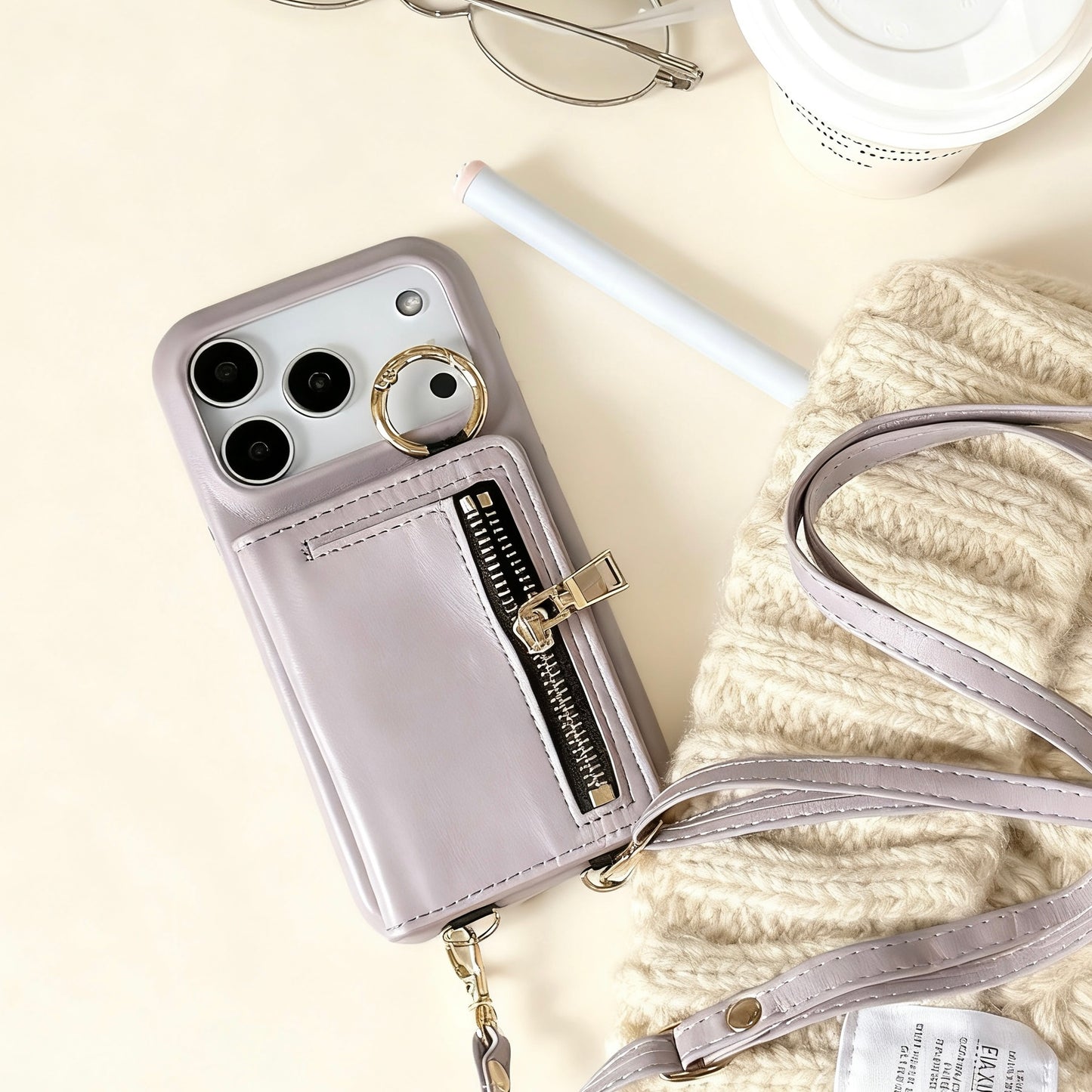 iPhone 17/16/15/14/13 Case Wallet, Luxury Leather Phone Purse With Card Slots, Lanyard Detachable Case