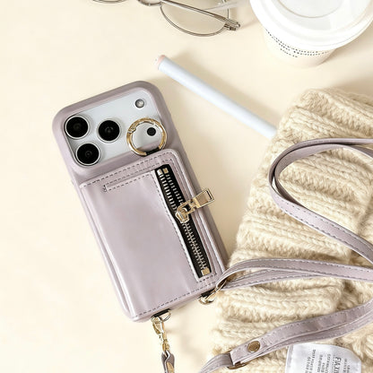 iPhone 17/16/15/14/13 Case Wallet, Luxury Leather Phone Purse With Card Slots, Lanyard Detachable Case