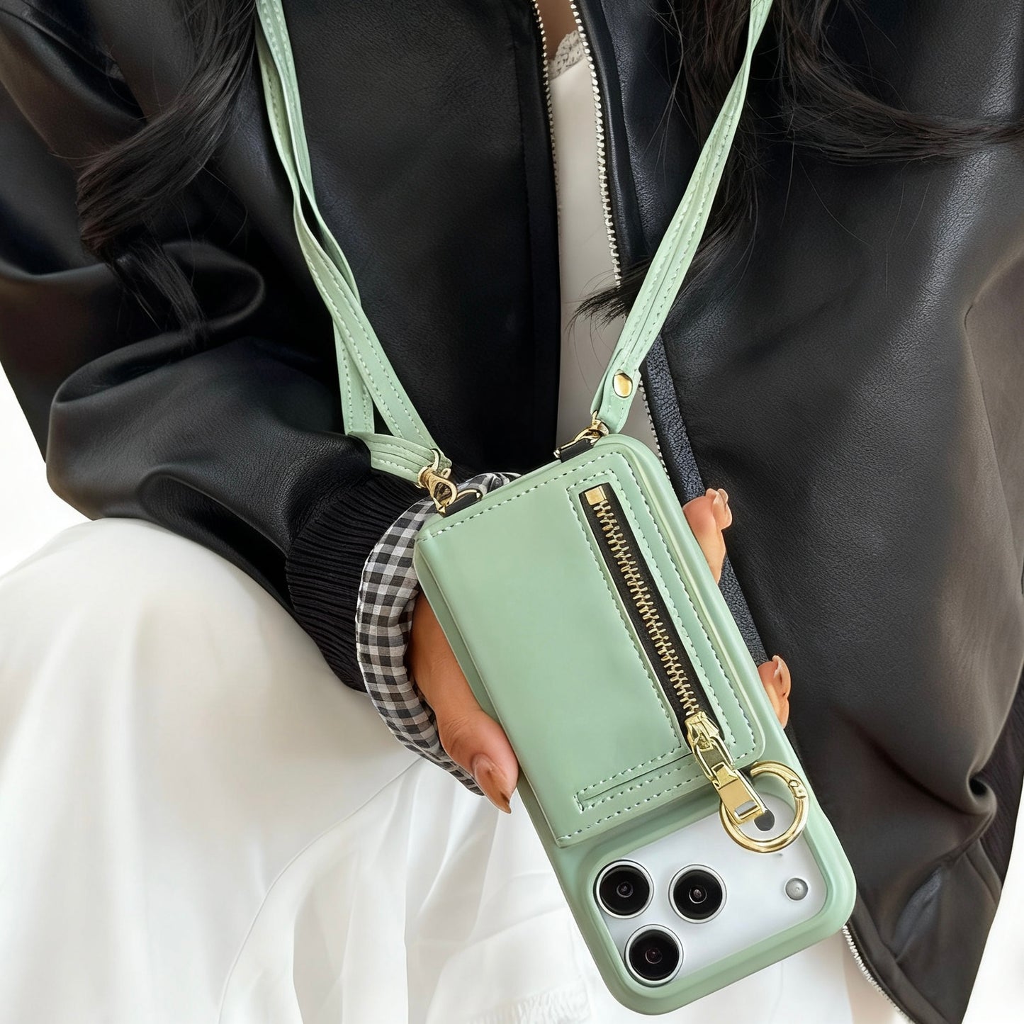 iPhone 17/16/15/14/13 Case Wallet, Luxury Leather Phone Purse With Card Slots, Lanyard Detachable Case