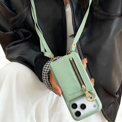 iPhone 17/16/15/14/13 Case Wallet, Luxury Leather Phone Purse With Card Slots, Lanyard Detachable Case