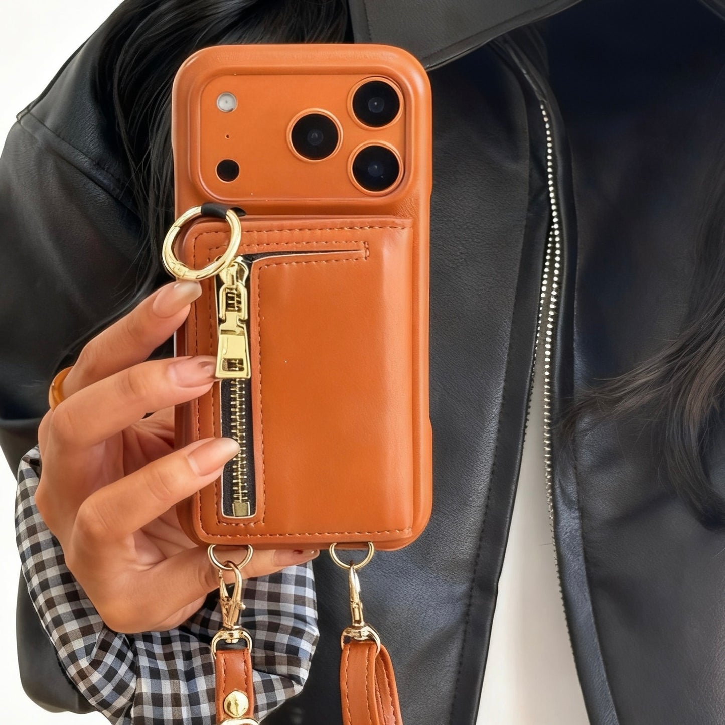 iPhone 17/16/15/14/13 Case Wallet, Luxury Leather Phone Purse With Card Slots, Lanyard Detachable Case