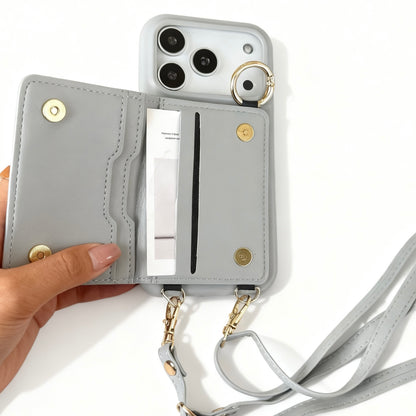 iPhone 17/16/15/14/13 Case Wallet, Luxury Leather Phone Purse With Card Slots, Lanyard Detachable Case