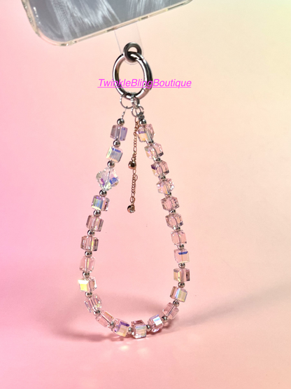 Handmade Cube Crystal Phone Wristlet, Phone Charm, Phone Chain,  Phone Lanyard(Tab Included)