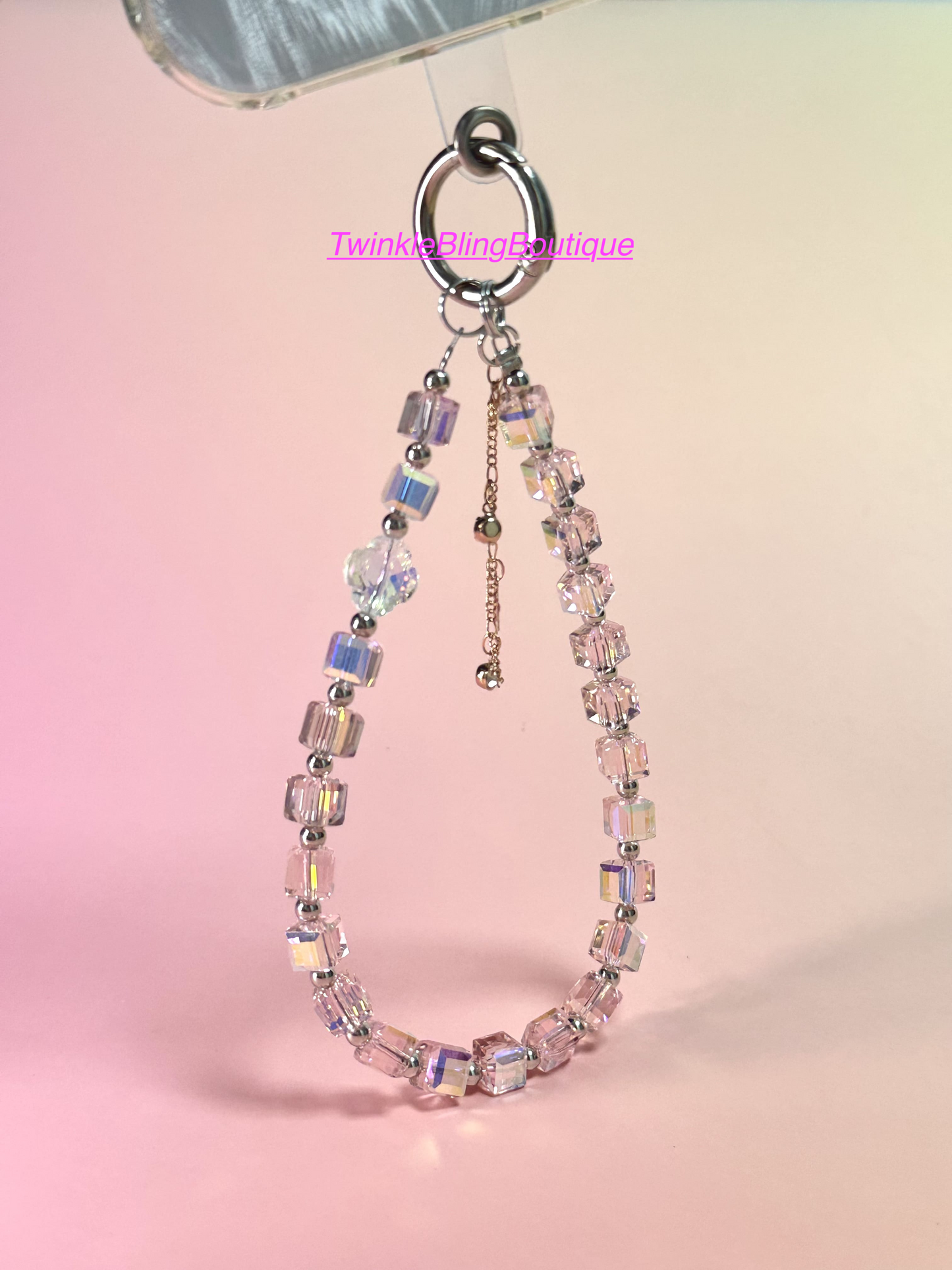 Handmade Cube Crystal Phone Wristlet, Phone Charm, Phone Chain,  Phone Lanyard(Tab Included)