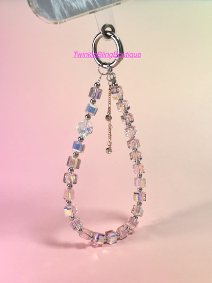 Handmade Cube Crystal Phone Wristlet, Phone Charm, Phone Chain,  Phone Lanyard(Tab Included)