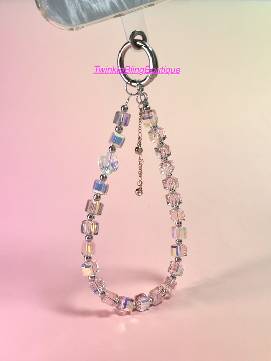 Handmade Cube Crystal Phone Wristlet, Phone Charm, Phone Chain,  Phone Lanyard(Tab Included)