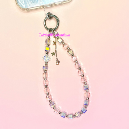 Handmade Cube Crystal Phone Wristlet, Phone Charm, Phone Chain,  Phone Lanyard(Tab Included)