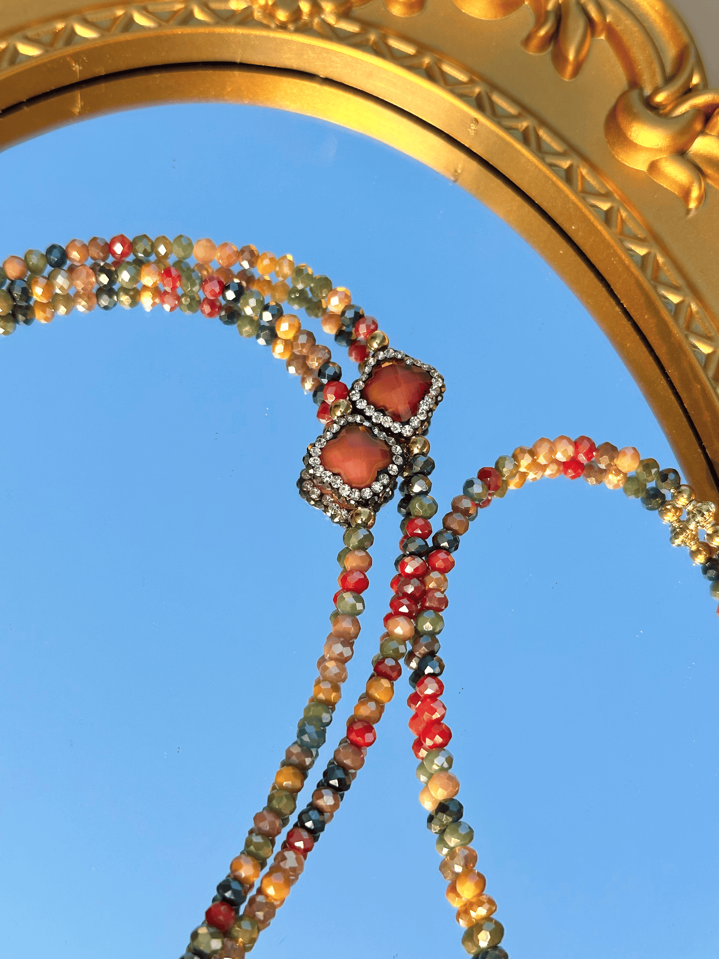 Boho Crystal Beaded Phone Lanyard Crossbody, Travel-friendly Anti-loss, Pearl Accent Handmade Lanyard for Daily Use, Beach Vacation, 47.2in