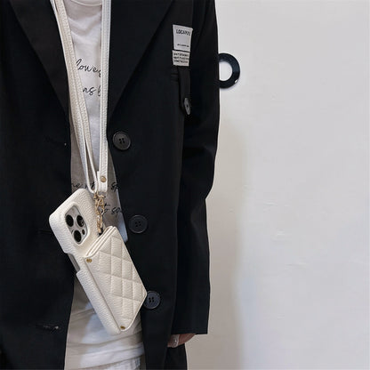 iPhone 17/16/15 Pro Max Leather Phone Case Tri-fold Wallet with Mirror and Lanyard, Multi-Slots Card Holder Pouch, Card Slots