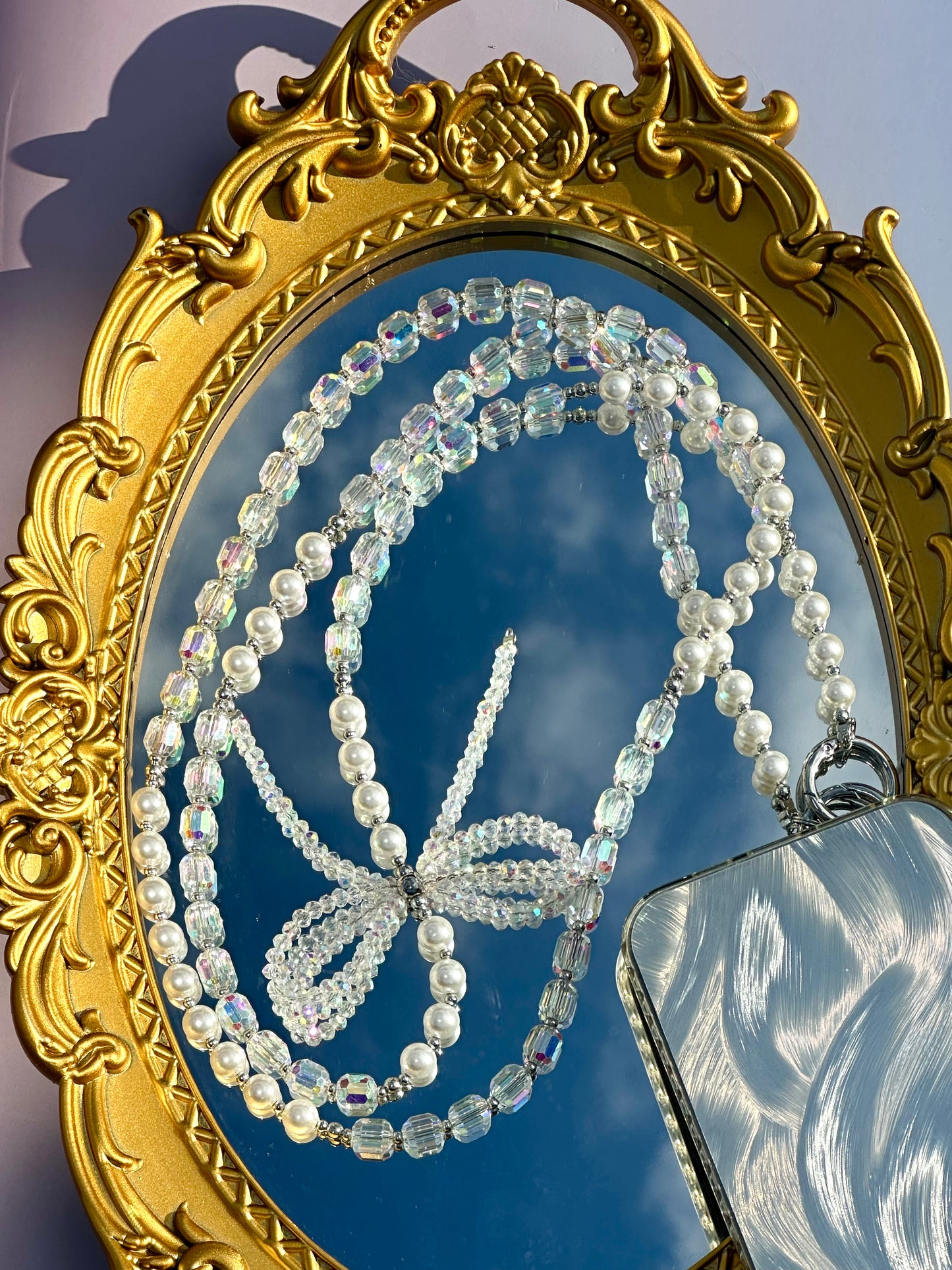 Handmade Bow Crystal Beaded Wristlet Lanyard, Crystal Phone Charm