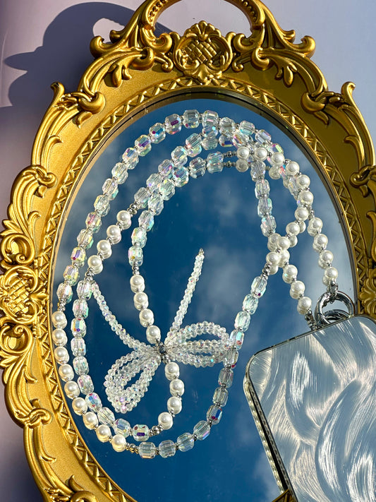 Handmade Bow Crystal Beaded Wristlet Lanyard, Crystal Phone Charm