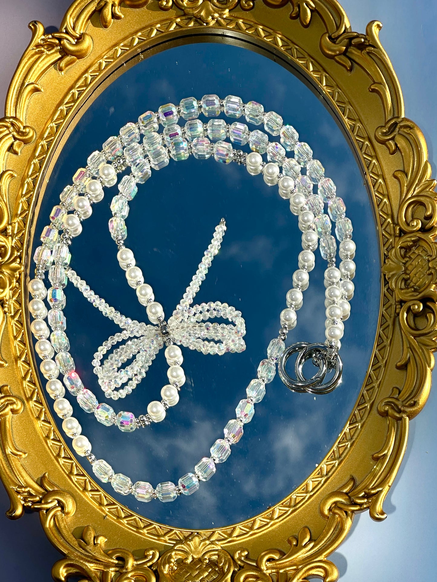 Handmade Bow Crystal Beaded Wristlet Lanyard, Crystal Phone Charm