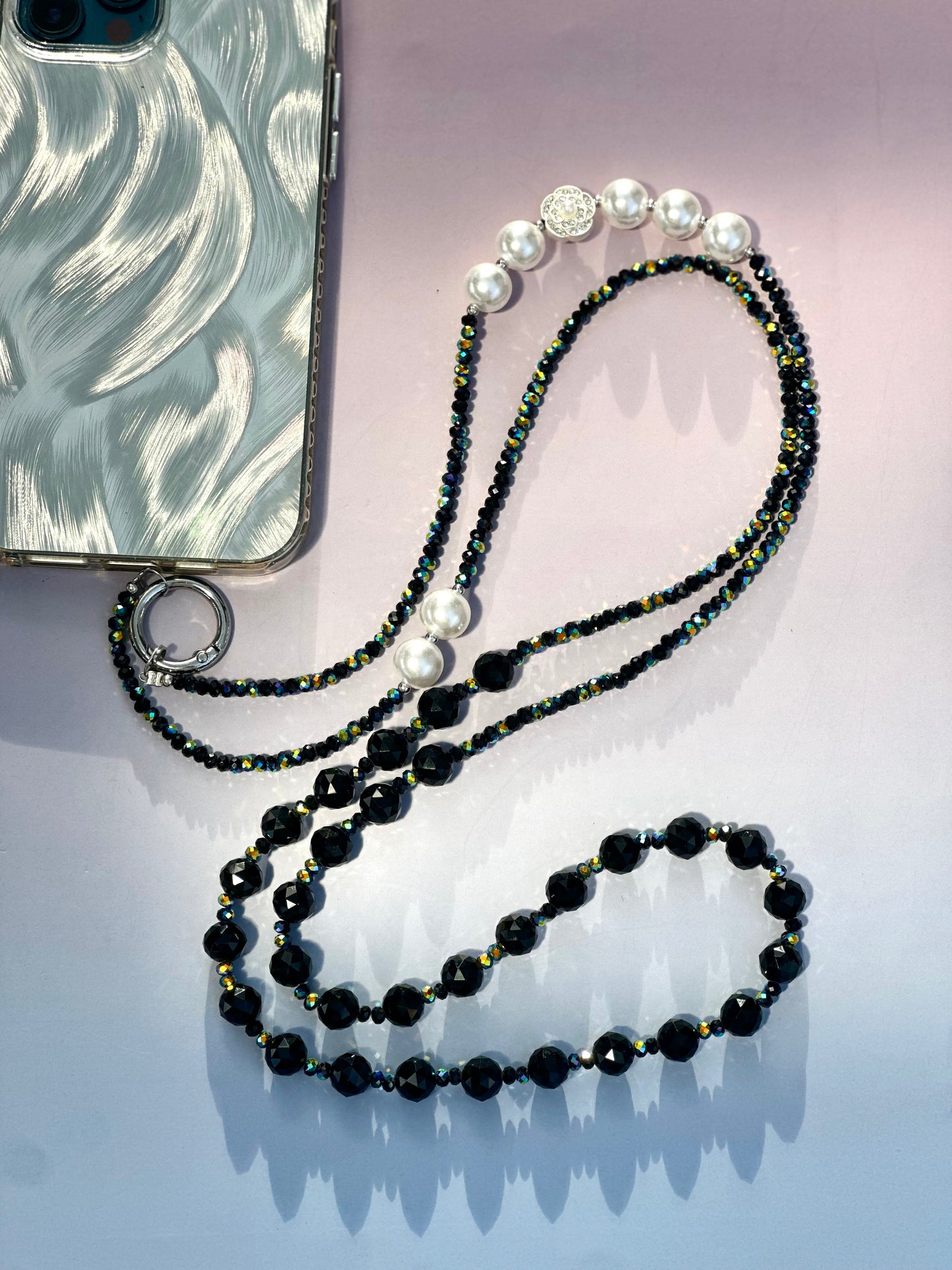 Handmade Crystal Beaded Wristlet Lanyard, Crystal Phone Charm