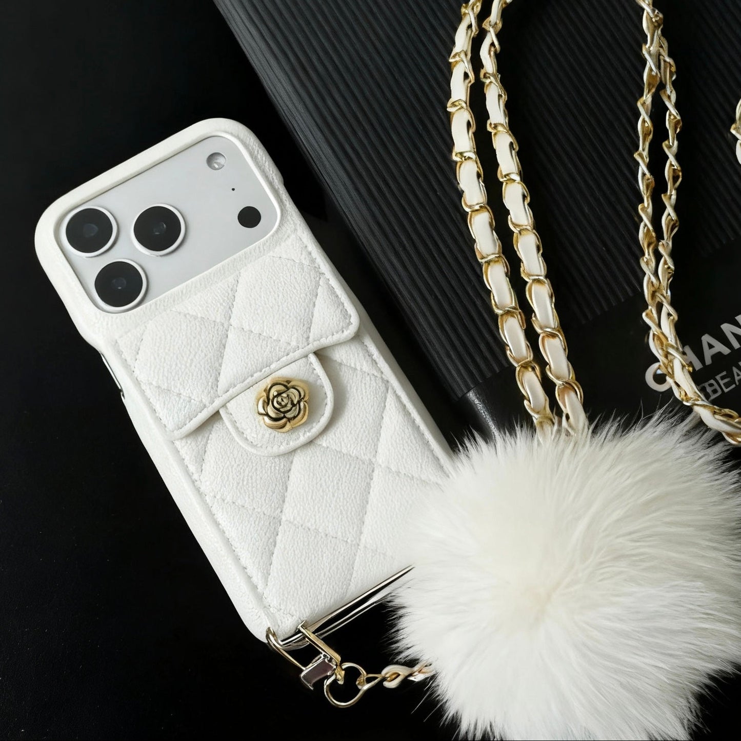 iPhone 17/16/15/14/13 Camellia Pattern Leather Case Wallet with Compact Mirror & Card Holder,Case+Detachable Lanyard