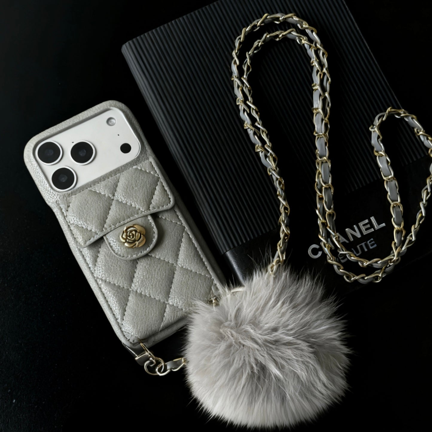 iPhone 17/16/15/14/13 Camellia Pattern Leather Case Wallet with Compact Mirror & Card Holder,Case+Detachable Lanyard