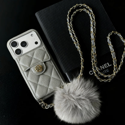 iPhone 17/16/15/14/13 Camellia Pattern Leather Case Wallet with Compact Mirror & Card Holder,Case+Detachable Lanyard
