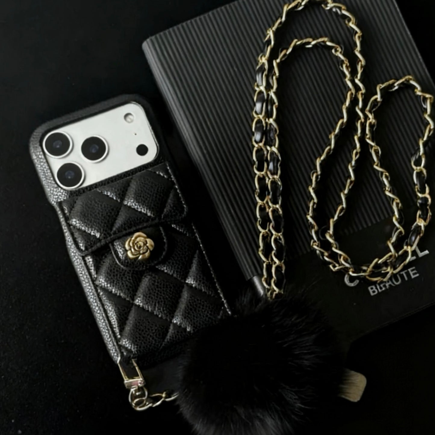 iPhone 17/16/15/14/13 Camellia Pattern Leather Case Wallet with Compact Mirror & Card Holder,Case+Detachable Lanyard