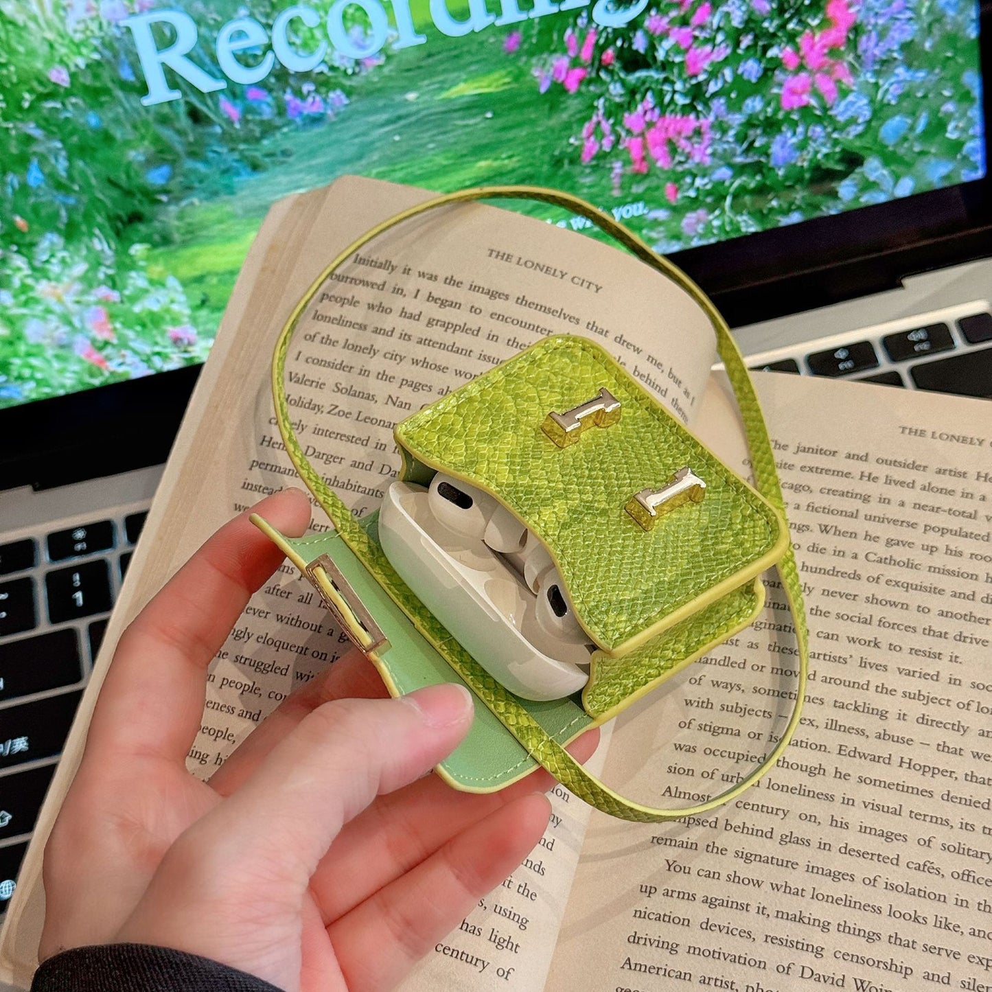 Luxury Snake Print AirPod Case with Crossbody Strap, Designer-Inspired AirPods Protective Cover Gift