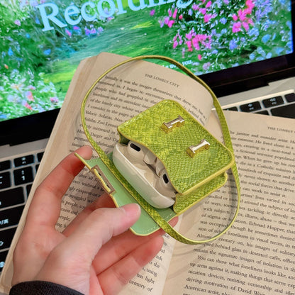 Luxury Snake Print AirPod Case with Crossbody Strap, Designer-Inspired AirPods Protective Cover Gift