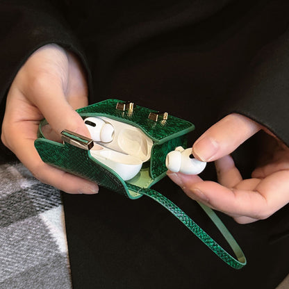 Luxury Snake Print AirPod Case with Crossbody Strap, Designer-Inspired AirPods Protective Cover Gift