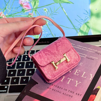 Luxury Snake Print AirPod Case with Crossbody Strap, Designer-Inspired AirPods Protective Cover Gift