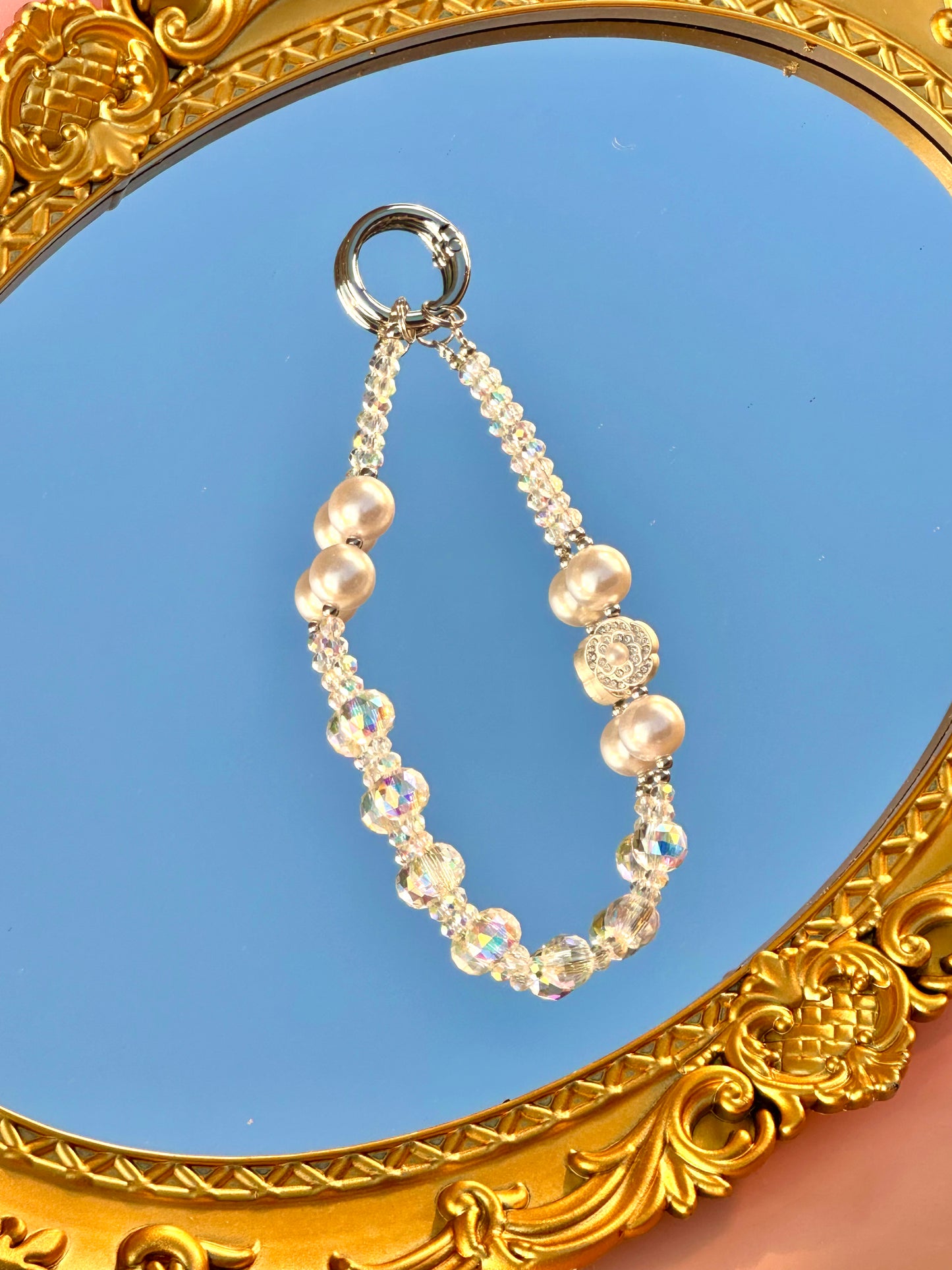 Handmade Crystal Beaded Wristlet Lanyard, Crystal Phone Charm