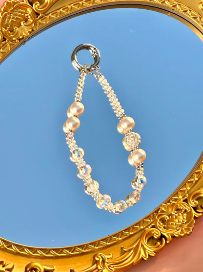 Handmade Crystal Beaded Wristlet Lanyard, Crystal Phone Charm