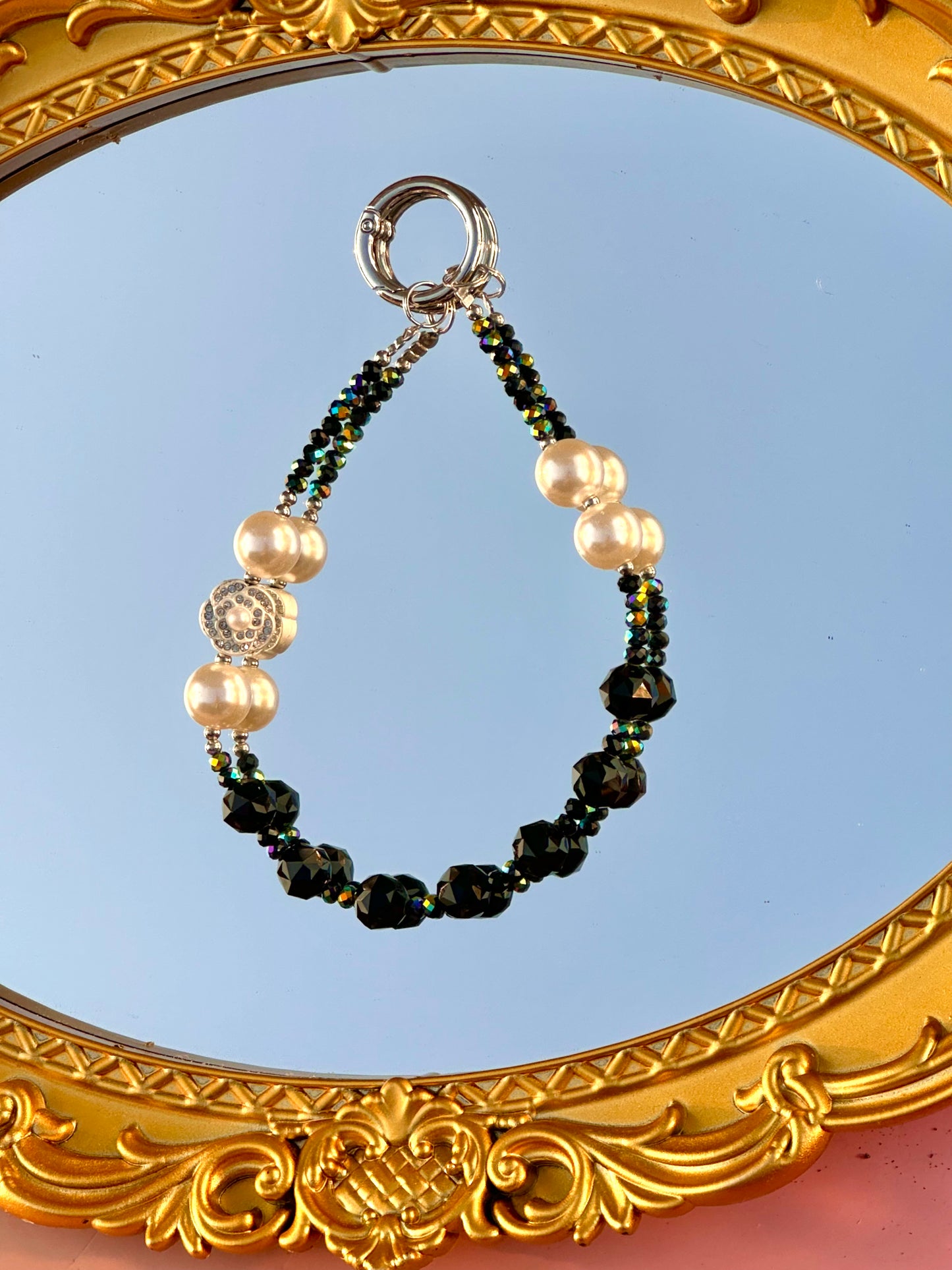 Handmade Crystal Beaded Wristlet Lanyard, Crystal Phone Charm