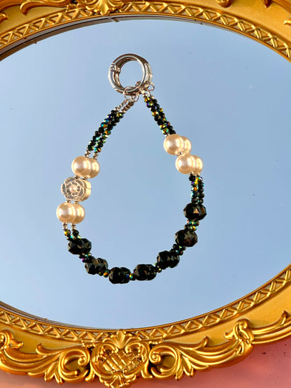 Handmade Crystal Beaded Wristlet Lanyard, Crystal Phone Charm