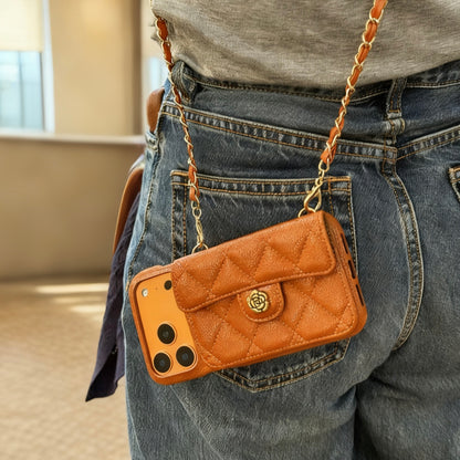 iPhone 17/16/15/14/13 Camellia Pattern Leather Case Wallet& Card Holder,Case+Detachable Lanyard