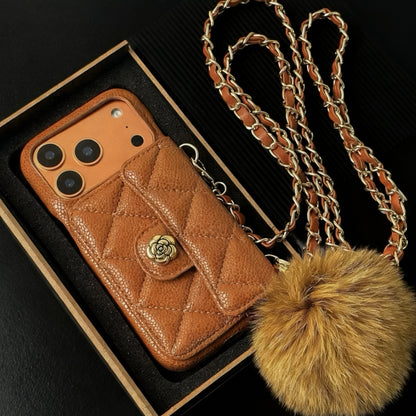 iPhone 17/16/15/14/13 Camellia Pattern Leather Case Wallet& Card Holder,Case+Detachable Lanyard