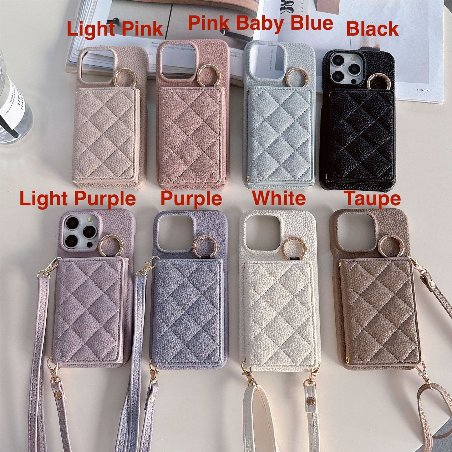 iPhone 17/16/15 Pro Max Leather Phone Case Tri-fold Wallet with Mirror and Lanyard, Multi-Slots Card Holder Pouch, Card Slots
