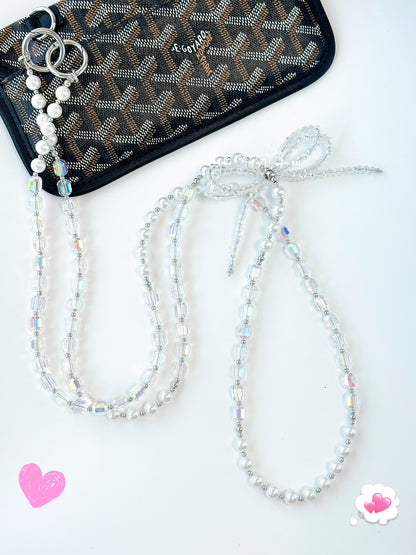 Handmade Bow Crystal Beaded Wristlet Lanyard, Crystal Phone Charm